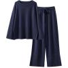 imageANRABESS Womens 2 Piece Outfits Oversized Knit Sweater Set Wide Leg Pant Cozy Lounge Matching Pajama Sets 2025 Trendy ClothesNavy Blue