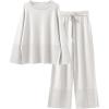 imageANRABESS Womens 2 Piece Outfits Oversized Knit Sweater Set Wide Leg Pant Cozy Lounge Matching Pajama Sets 2025 Trendy ClothesWhite