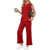 imageANRABESS Womens 2 Piece Sets Summer Travel Airplane Outfits Sleeveless Wide Leg Casual Lounge Matching Sweat Set SweatsuitsRed