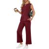 imageANRABESS Womens 2 Piece Sets Summer Travel Airplane Outfits Sleeveless Wide Leg Casual Lounge Matching Sweat Set SweatsuitsWine Red