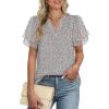 imageANRABESS Womens Dressy Casual Blouses Chiffon V Neck Petal Short Sleeve Shirts 2025 Summer Business Work TopsKhaki White Dot