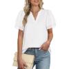 imageANRABESS Womens Dressy Casual Blouses Chiffon V Neck Petal Short Sleeve Shirts 2025 Summer Business Work TopsWhite