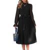 imageANRABESS Womens Floral Midi Dress Puff Long Sleeve Casual Ruffle Chiffon ALine Swing Pleated Belted Tea Party DressesBlack