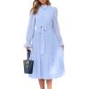 imageANRABESS Womens Floral Midi Dress Puff Long Sleeve Casual Ruffle Chiffon ALine Swing Pleated Belted Tea Party DressesBlue