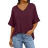 imageANRABESS Womens Oversized T Shirts Short Sleeve V Neck Summer Tops Casual Loose Basic Plain Tee Shirts 2025 Clothes OutfitsWine