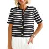 imageANRABESS Womens Short Sleeve Cardigan Sweaters Summer Casual Crew Neck Knit Striped Button Down Cropped Dressy Blouses TopsBlack White Stripe