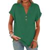 imageANRABESS Womens Short Sleeve Henley Tops V Neck Dressy Casual Loose Fit Shirts Summer Flowy Blouses 2025 Trendy ClothesGreen