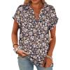 imageANRABESS Womens Short Sleeve Henley Tops V Neck Dressy Casual Loose Fit Shirts Summer Flowy Blouses 2025 Trendy ClothesNavy Blue Pink Floral