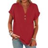 imageANRABESS Womens Short Sleeve Henley Tops V Neck Dressy Casual Loose Fit Shirts Summer Flowy Blouses 2025 Trendy ClothesRed
