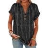imageANRABESS Womens Short Sleeve Henley Tops V Neck Dressy Casual Loose Fit Shirts Summer Flowy Blouses 2025 Trendy ClothesWhite Black Strip