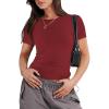 imageANRABESS Womens Short Sleeve Summer T Shirts Crew Neck Slim Fit Basic Tees 2025 Crop Tops Y2k Clothes OutfitsRed