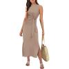 imageANRABESS Womens Summer Casual Sleeveless T Shirt Midi Dress Slim Fit Tie Waist Split Tank Long Dresses 2025 Vacation SundressKhaki