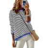 imageANRABESS Womens Sweaters Striped Color Block Long Sleeve Crewneck Casual Loose Knitted Pullover Shirts 2025 Fall Trendy TopsBlack White Blue