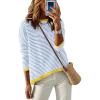 imageANRABESS Womens Sweaters Striped Color Block Long Sleeve Crewneck Casual Loose Knitted Pullover Shirts 2025 Fall Trendy TopsBlue White Yellow