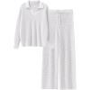 imageANRABESS Womens Two Piece Outfits Sweater Sets Waffle Knit Pullover Wide Leg Pants Tracksuit Sweatsuits Matching Lounge SetWhite