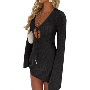 imageANRABESS Beach Cover Ups for Women Crochet Swimsuit Bathing Suit Swimwear Bikini Mesh Knit Dress 2025 Summer Vacation OutfitsBlack