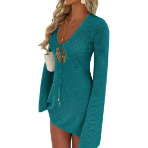 imageANRABESS Beach Cover Ups for Women Crochet Swimsuit Bathing Suit Swimwear Bikini Mesh Knit Dress 2025 Summer Vacation OutfitsLake