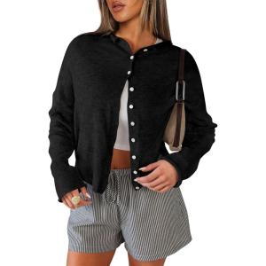 imageANRABESS Cardigan Sweaters for Women Cropped Lightweight Long Sleeve Casual Button Down Knit Cute Y2k Trendy Outfit 2025 FallBlack