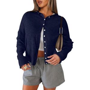 imageANRABESS Cardigan Sweaters for Women Cropped Lightweight Long Sleeve Casual Button Down Knit Cute Y2k Trendy Outfit 2025 FallNavy Blue
