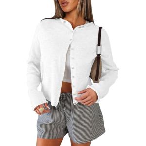imageANRABESS Cardigan Sweaters for Women Cropped Lightweight Long Sleeve Casual Button Down Knit Cute Y2k Trendy Outfit 2025 FallWhite