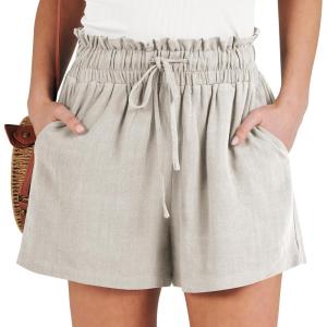 imageANRABESS Linen Shorts for Women Summer Casual Wide Leg Loose High Waist Drawstring Dressy Beach Shorts 2025 Comfy ClothesApricot