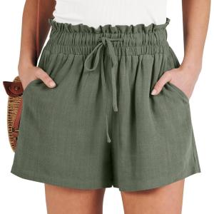 imageANRABESS Linen Shorts for Women Summer Casual Wide Leg Loose High Waist Drawstring Dressy Beach Shorts 2025 Comfy ClothesGreen