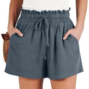 imageANRABESS Linen Shorts for Women Summer Casual Wide Leg Loose High Waist Drawstring Dressy Beach Shorts 2025 Comfy ClothesGrey