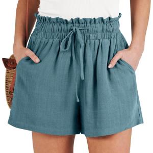 imageANRABESS Linen Shorts for Women Summer Casual Wide Leg Loose High Waist Drawstring Dressy Beach Shorts 2025 Comfy ClothesLake