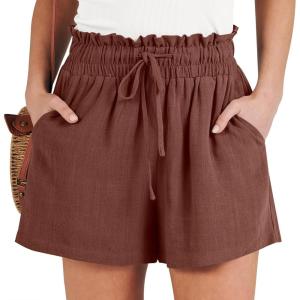 imageANRABESS Linen Shorts for Women Summer Casual Wide Leg Loose High Waist Drawstring Dressy Beach Shorts 2025 Comfy ClothesRed Brown