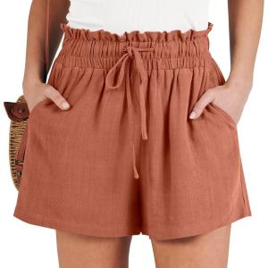 imageANRABESS Linen Shorts for Women Summer Casual Wide Leg Loose High Waist Drawstring Dressy Beach Shorts 2025 Comfy ClothesRust