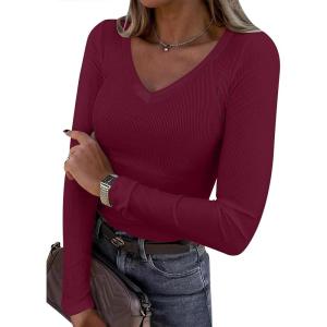 imageANRABESS Long Sleeve Shirts for Women V Neck Ribbed Knit Slim Fall Basic Tshirts Going Out Tops 2025 Casual Trendy ClothesDeep Red