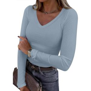 imageANRABESS Long Sleeve Shirts for Women V Neck Ribbed Knit Slim Fall Basic Tshirts Going Out Tops 2025 Casual Trendy ClothesGrey Blue