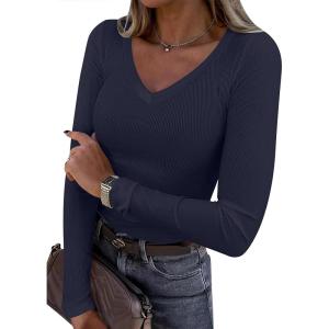 imageANRABESS Long Sleeve Shirts for Women V Neck Ribbed Knit Slim Fall Basic Tshirts Going Out Tops 2025 Casual Trendy ClothesNavy Blue