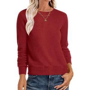 imageANRABESS Sweaters for Women Long Sleeve Lightweight Crewneck Soft Basic Knit 2025 Fall Loose Fit Pullover TopsBrick Red