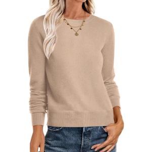 imageANRABESS Sweaters for Women Long Sleeve Lightweight Crewneck Soft Basic Knit 2025 Fall Loose Fit Pullover TopsWarm Khaki