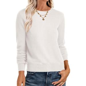 imageANRABESS Sweaters for Women Long Sleeve Lightweight Crewneck Soft Basic Knit 2025 Fall Loose Fit Pullover TopsWhite