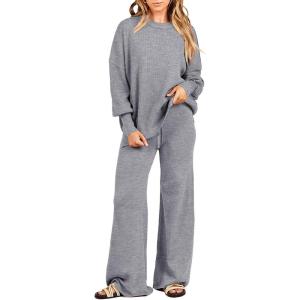 imageANRABESS Women 2 Piece Outfits Oversized Chunky Knit Sweater Top Wide Leg Pants 2025 Fall Lounge Set Trendy Cozy ClothesDark Grey