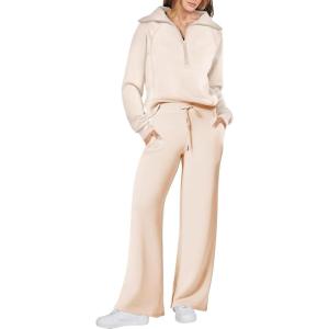 imageANRABESS Women 2 Piece Outfits Sweatsuit Oversized Sweatshirt Sweatpants Tracksuit Sweat Lounge Matching Set 2025 Fall TrendyPink Apricot