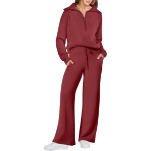 imageANRABESS Women 2 Piece Outfits Sweatsuit Oversized Sweatshirt Sweatpants Tracksuit Sweat Lounge Matching Set 2025 Fall TrendyRed