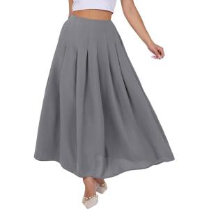 imageANRABESS Women ALine Pleated High Waist Maxi Skirt Full Ankle Length Flowy Swing Elegant Dressy Casual Work Long SkirtsGrey