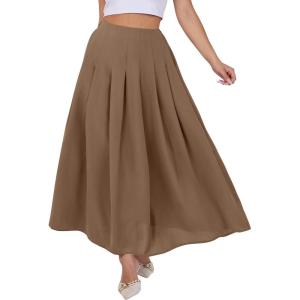 imageANRABESS Women ALine Pleated High Waist Maxi Skirt Full Ankle Length Flowy Swing Elegant Dressy Casual Work Long SkirtsKhaki