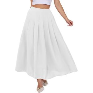 imageANRABESS Women ALine Pleated High Waist Maxi Skirt Full Ankle Length Flowy Swing Elegant Dressy Casual Work Long SkirtsWhite