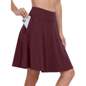 imageANRABESS Women Knee Length Tennis Golf Skorts Skirts Summer High Waisted Athletic Skirt Casual Travel Builtin Shorts ClothesDeep Red