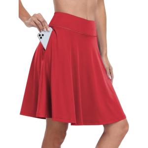 imageANRABESS Women Knee Length Tennis Golf Skorts Skirts Summer High Waisted Athletic Skirt Casual Travel Builtin Shorts ClothesRed