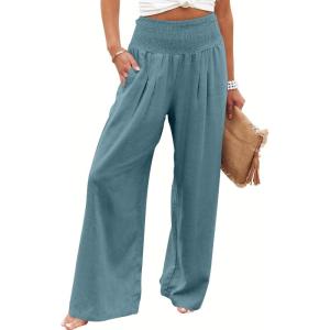 imageANRABESS Women Linen Palazzo Pants Summer Boho Wide Leg High Waist Casual Lounge Pant 2025 Beach Travel Vacation OutfitsLake