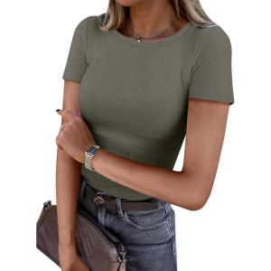 imageANRABESS Women Short Sleeve Crewneck Ribbed Knit Slim Fitted Shirts Summer Tops Basic Tee TShirt Casual Spring 2025 ClothesArmy Green