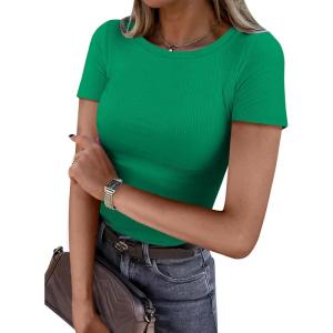 imageANRABESS Women Short Sleeve Crewneck Ribbed Knit Slim Fitted Shirts Summer Tops Basic Tee TShirt Casual Spring 2025 ClothesGreen