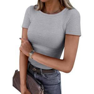 imageANRABESS Women Short Sleeve Crewneck Ribbed Knit Slim Fitted Shirts Summer Tops Basic Tee TShirt Casual Spring 2025 ClothesGrey