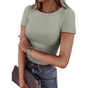 imageANRABESS Women Short Sleeve Crewneck Ribbed Knit Slim Fitted Shirts Summer Tops Basic Tee TShirt Casual Spring 2025 ClothesSage Green