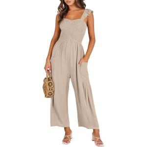 imageANRABESS Women Summer Casual Dressy Sleeveless Smocked Wide Leg Linen Jumpsuits Rompers 2025 Trendy Travel Outfit PocketApricot